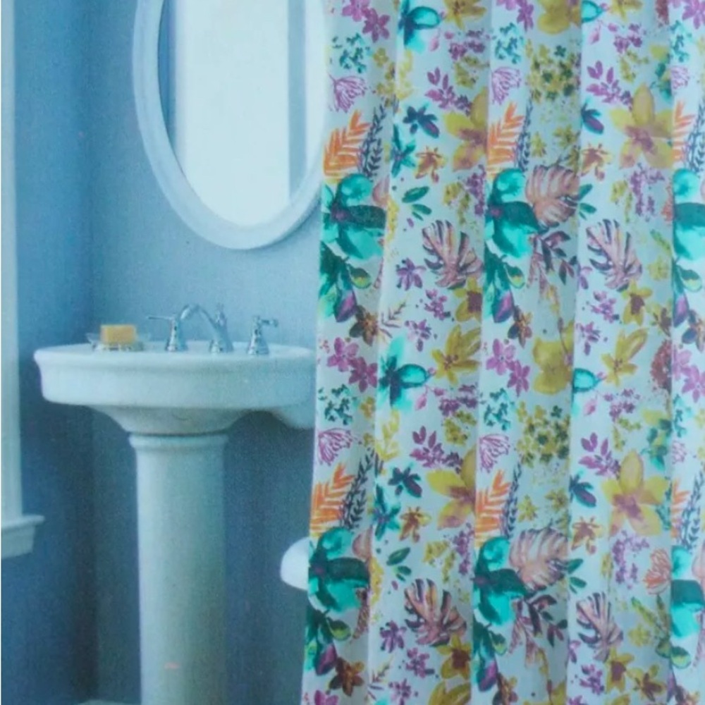 New NICOLE MILLER Garden Party SHOWER CURTAIN Colorful Watercolor Floral no box